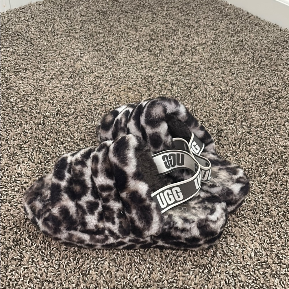 UGG Black and Gray Animal Print Slippers
